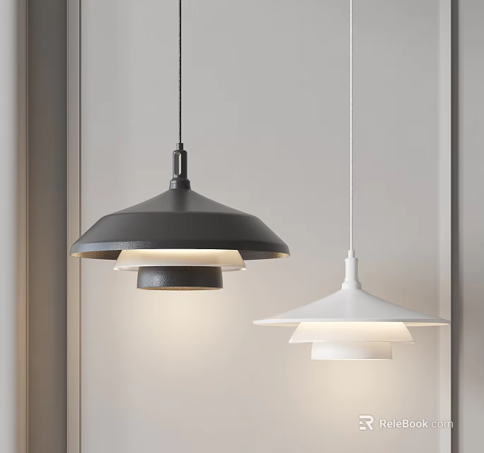 Modern Black and White Pendant Lights with Minimalist Shade Design Hanging 3d model 