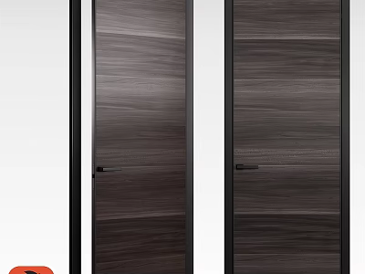 Modern Dark Brown Wooden Hinged Door With Black Frame And Natural Wood Grain 3d model