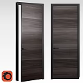 Modern Dark Brown Wooden Hinged Door With Black Frame And Natural Wood Grain