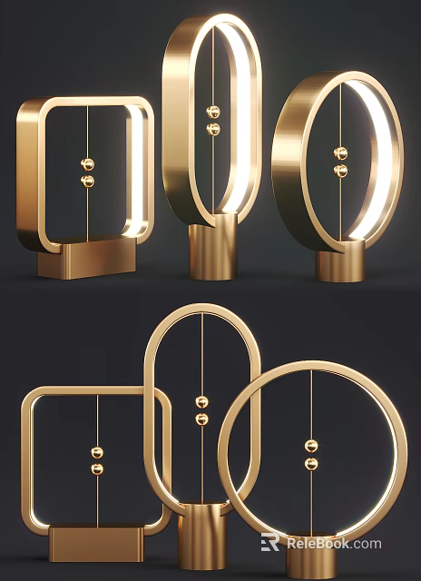 Stylish Golden Table Lamps With Modern Geometric Shapes And Illuminated Design 3d model 