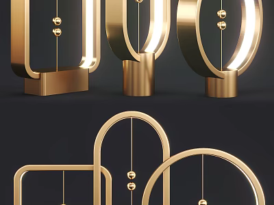 Stylish Golden Table Lamps With Modern Geometric Shapes And Illuminated Design 3d model