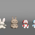 Cute Stuffed Rabbit And Doraemon Plush Toys Collection On 3d model