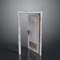 Rustic White Wooden Door With Distressed Frame Small Glass Panel And Metal Handle