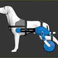 Dog Mobility Assistive Device With Blue Wheelchair Frame And Supportive Harness