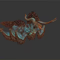 Mythical Blue Horned Fantasy Animal With Spiky Black Mane And Dynamic Pose