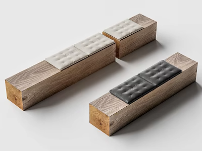 Modern Wooden Benches With Soft Cushions In White And Black 3d model