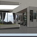 Modern Minimalist Sales Office Interior Design With Abstract Art Sculpture And Custom Wooden Display Shelves