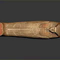 Ancient Egyptian Sarcophagus Sculpture Carving With Orange Stone Face And Wing Patterns