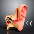 Human Ear Anatomy Showing External Middle And Inner Structures With Sound Waves 3d model