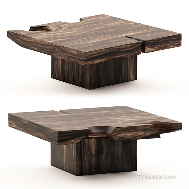 Modern Dark Wooden Coffee Table With Natural Grain And Geometric Base Design 3d model 