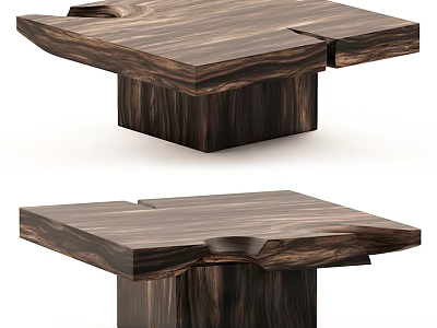 Modern Dark Wooden Coffee Table With Natural Grain And Geometric Base Design 3d model