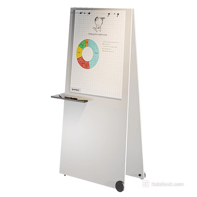 White Vertical Decorative Cabinet With Whiteboard Pie Chart Text And Bottom Tray For Information 3d model 