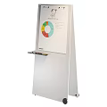 White Vertical Decorative Cabinet With Whiteboard Pie Chart Text And Bottom Tray For Information