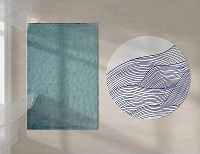 Modern Round Carpet With Blue And White Wave Pattern Home Decor 3d model