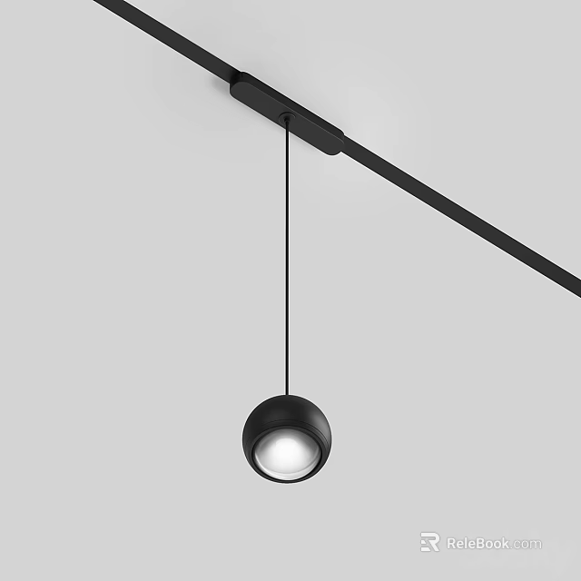Modern Black Track Downlight Spotlight With Round Lampshade And White Light Source For Wall Mounted 3d model