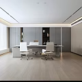 Modern Office Interior With Large Windows City View Wooden Desk And Ergonomic Chair