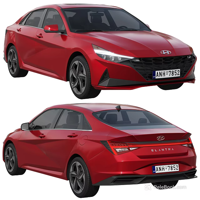 Red Hyundai Elantra Car Exterior Design With Front Fascia And Rear End View 3d model 