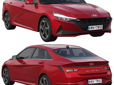 Red Hyundai Elantra Car Exterior Design With Front Fascia And Rear End View 3d model