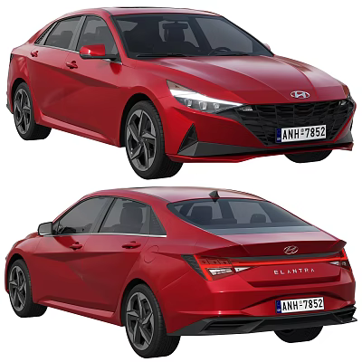 Red Hyundai Elantra Car Exterior Design With Front Fascia And Rear End View 3d model