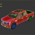 Red Modern Pickup Truck 3D Render With Sleek Front Fascia And Cargo Bed