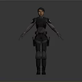 3D Model Of Female Character In Gray Sci Fi Costume Standing Pose