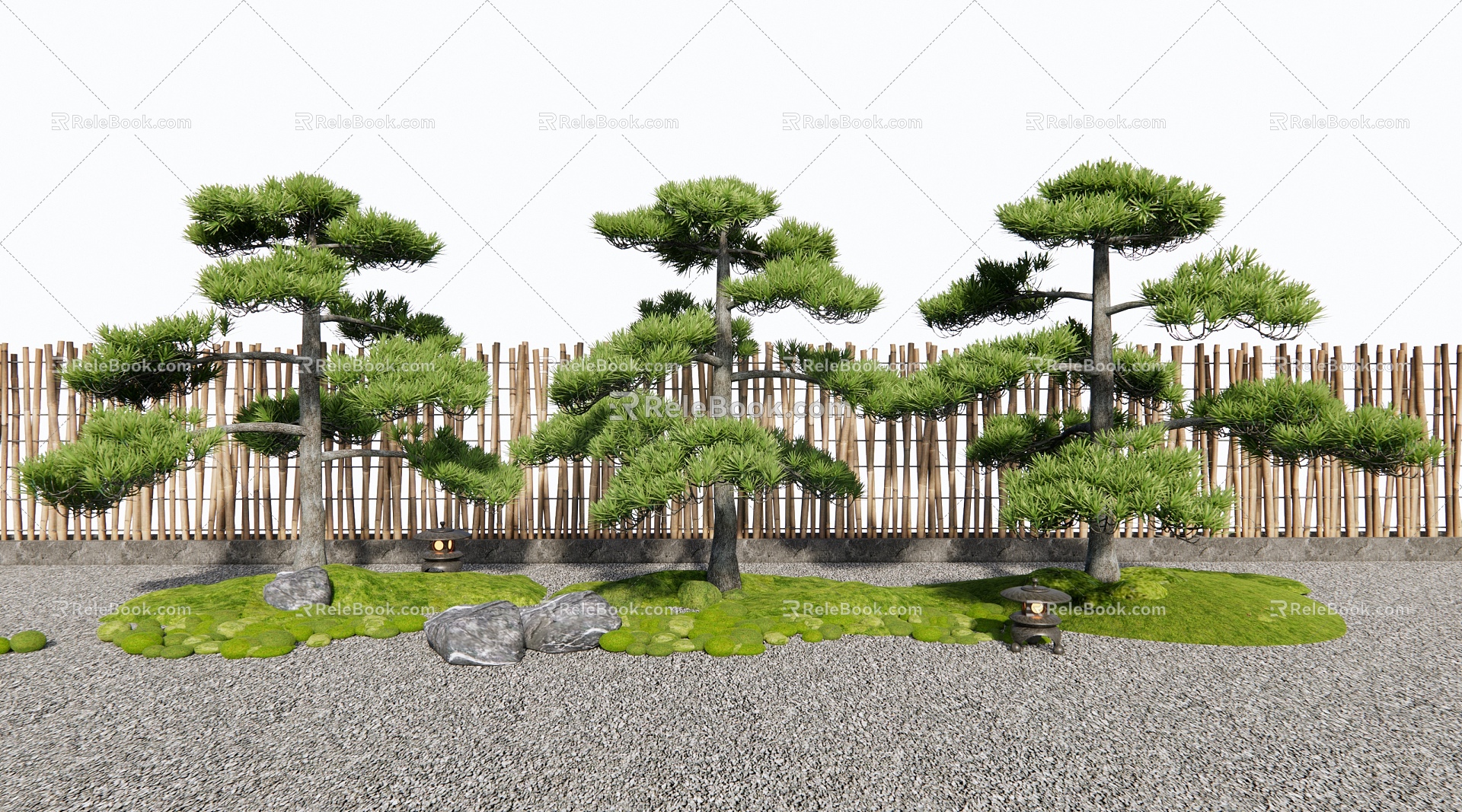 Pine Lohan Pine Black Pine Courtyard Sit Stone 3d model