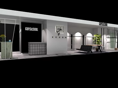 Elegant Clothing Store Front With Glass Doors Lighting Display Area And Green Plants 3d model