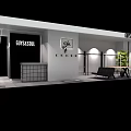 Elegant Clothing Store Front With Glass Doors Lighting Display Area And Green Plants