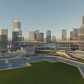 Modern Urban City Planning With Skyscrapers Water Bodies Green Spaces And Road Networks