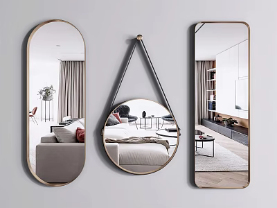 Modern Interior Decor with Stylish Mirrors in Oval Teardrop and Rectangular Shapes Hanging on Wall 3d model