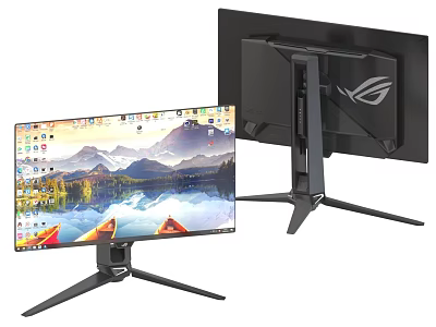 ASUS ROG Gaming Monitor With Scenic Desktop Display And Adjustable Black Stand 3d model