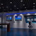 Historical Military Exhibition Hall With Soldiers Models Flame Decor And Blue Walls