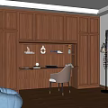 Modern Cozy Bedroom Interior With Wooden Walls Wardrobes Bed And Furniture