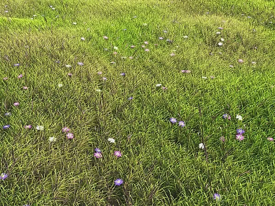 Natural Style Decorative Ornament Set With Green Grass Purple And White Flowers 3d model