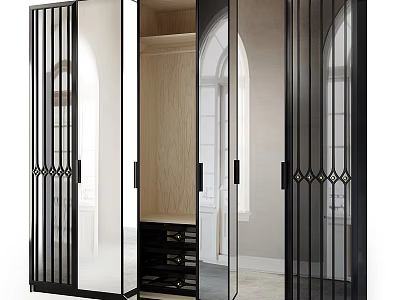 Modern Dresser With Black Frame Glass Doors And Interior Storage Drawers 3d model