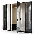 Modern Dresser With Black Frame Glass Doors And Interior Storage Drawers