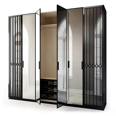 Modern Dresser With Black Frame Glass Doors And Interior Storage Drawers 3d model