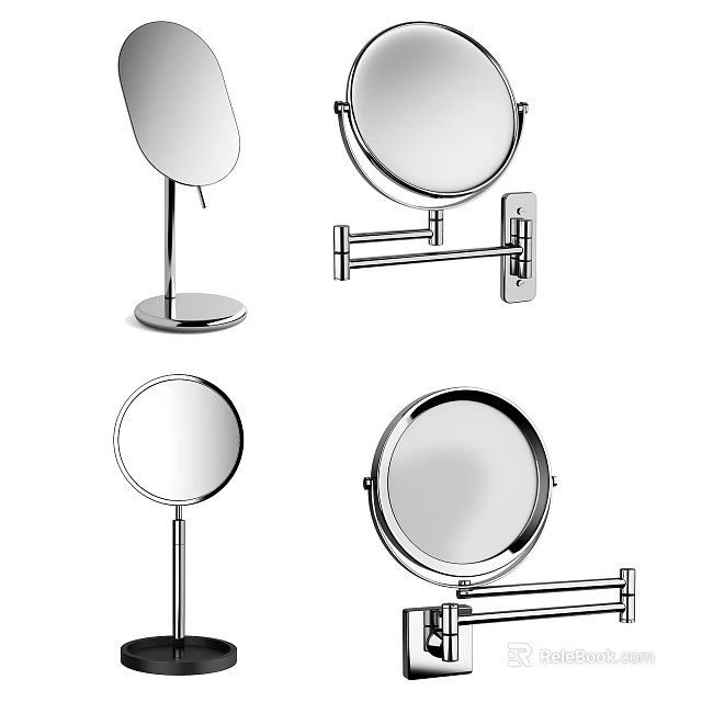 Modern Round Mirrors With Sleek Metal Frames Tabletop And Wall Mounted Styles 3d model 