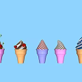 Sculptural Carving of Colorful Ice Cream Cones with Cherry Toppings and Detailed Design
