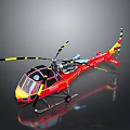 Red And Yellow Helicopter Model With Rotors Cockpit And Dark Background Reflection