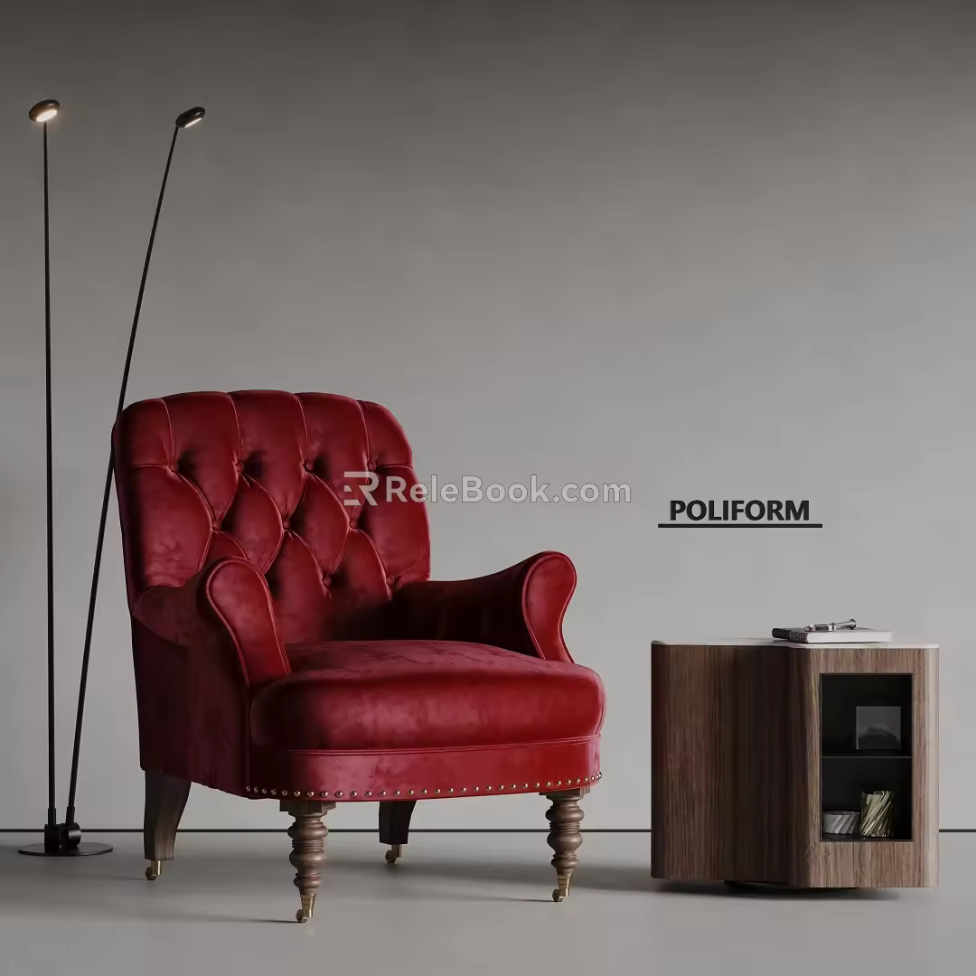 poliform single sofa floor lamp side table 3d model