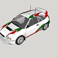 White Rally Car With Green Red Stripes And Roof Antenna Sporty Design
