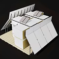 Two Story Container Building With Sloped White Roof Yellow Panels And Solar Panels