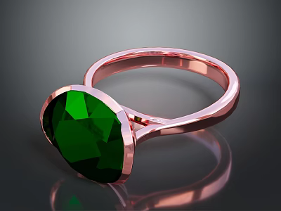 Elegant Rose Gold Ring With Stunning Green Gemstone For Daily Accessory 3d model