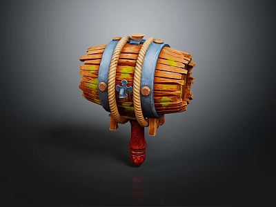 Colorful Wooden Musical Instrument Drum With Planks Blue Straps Rope And Red Handle 3d model