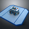 Blue Hexagonal Platform With Device Featuring Orange And Blue Buttons And Connected Pipes 3d model