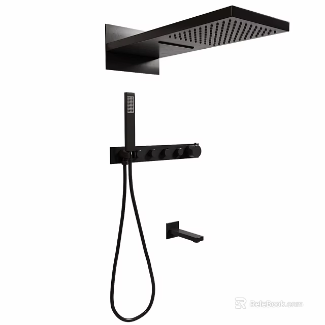 Black Modern Shower Faucet System With Handheld Sprayer And Overhead Head 3d model 
