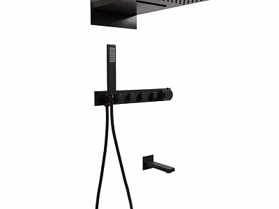 Black Modern Shower Faucet System With Handheld Sprayer And Overhead Head 3d model