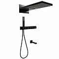 Black Modern Shower Faucet System With Handheld Sprayer And Overhead Head