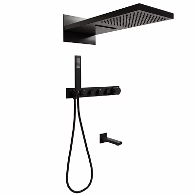 Black Modern Shower Faucet System With Handheld Sprayer And Overhead Head 3d model